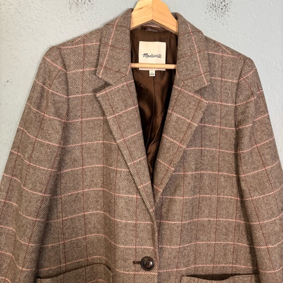 Madewell Womens Larsen Blazer in Plaid Herringbne Windw Weath Grove Brown - Picture 7 of 16